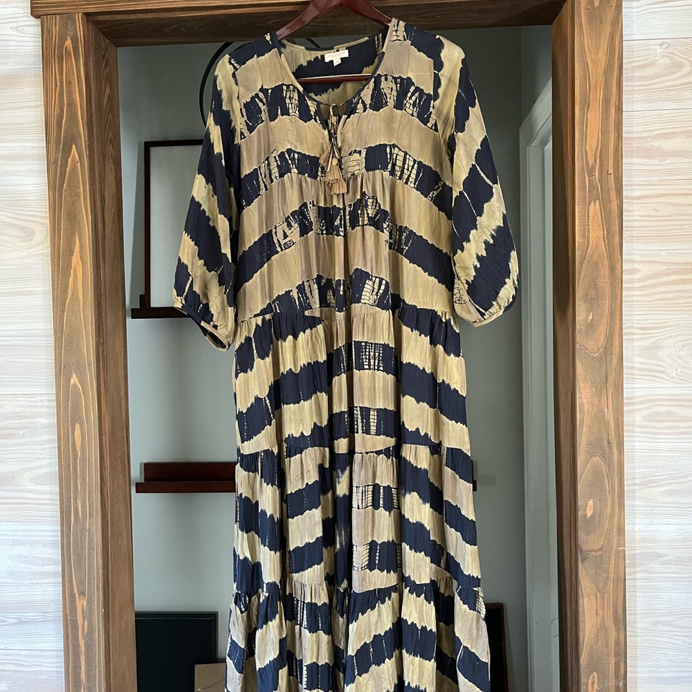 Pink Chicken Black and Beige Maxi Dress Tie Dye Silk